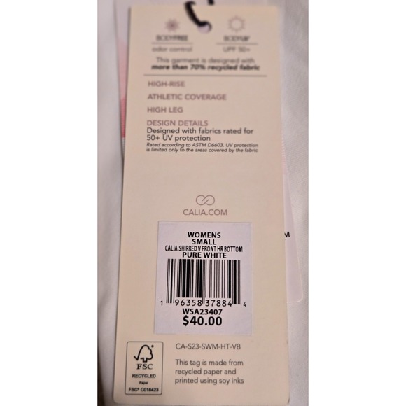 : Calia Shirred V Front High Rise Bottom Women's Small Pure White NWT - Picture 8 of 9